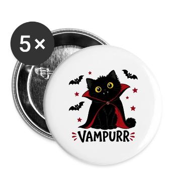 Süßer Vampurr Schwarze Katze Dracula Halloween - Buttons groß 56 mm (5er Pack) - Weiß - Vorne