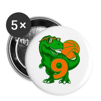 DINOSAURIER 9 JAHRE BASKETBALL 9. GEBURTSTAG - Buttons groß 56 mm (5er Pack) - Weiß - Vorne