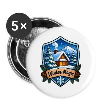 Winterhütte Schild - Buttons groß 56 mm (5er Pack) - Weiß - Vorne