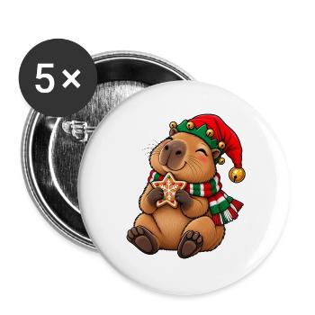Süßes Capybara als Wichtel mit Lebkuchen - Buttons groß 56 mm (5er Pack) - Weiß - Vorne