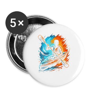 Kajak Paddelboot Herren Jungen Kanu Kinder - Buttons groß 56 mm (5er Pack) - Weiß - Vorne