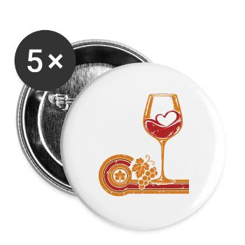 Weinliebhaber Weinglas Rotweinherz - Buttons groß 56 mm (5er Pack) - Weiß - Vorne