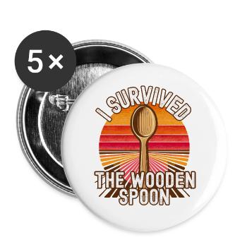 Ich habe das Retro-Design des Holzlöffels überlebt - Buttons groß 56 mm (5er Pack) - Weiß - Vorne