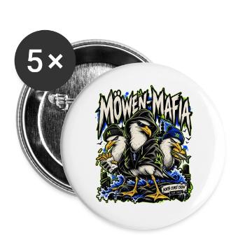 Möwen-Mafia – North Coast Streetwear - Buttons groß 56 mm (5er Pack) - Weiß - Vorne