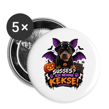 Kleiner Vampirhund will Kekse  - Buttons groß 56 mm (5er Pack) - Weiß - Vorne