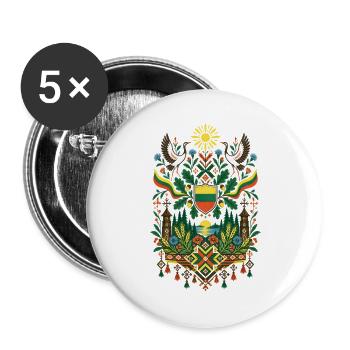 Litauen | Kraniche, Eichen & Volkskunst - Buttons groß 56 mm (5er Pack) - Weiß - Vorne
