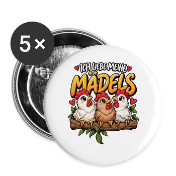 Hühner Ich liebe meine Mädels Hühnerstall - Buttons groß 56 mm (5er Pack) - Weiß - Vorne