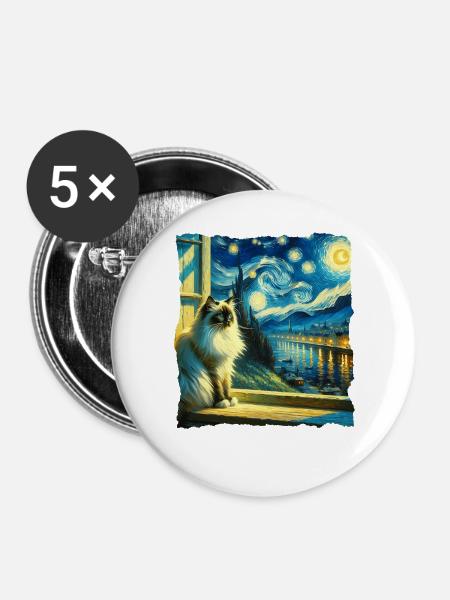 Birma Katze Starry Night - Buttons groß 56 mm (5er Pack) - Weiß
