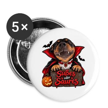 Süßes oder Saures Hundevampir - Buttons groß 56 mm (5er Pack) - Weiß - Vorne