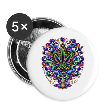 Psychedelisches Hanfblatt Feuerwerk - Buttons groß 56 mm (5er Pack) - Weiß - Vorne