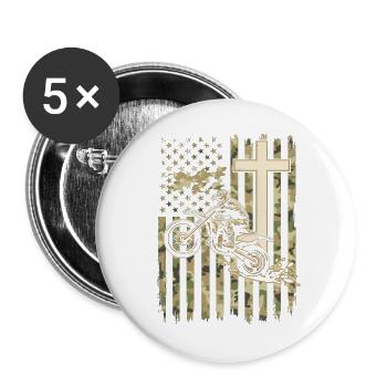 Patriotische Dirtbike-Tarnflagge - Buttons groß 56 mm (5er Pack) - Weiß - Vorne
