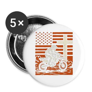 Patriotische Dirtbike-Tarnflagge - Buttons groß 56 mm (5er Pack) - Weiß - Vorne