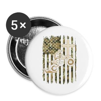 Patriotische Dirtbike-Tarnflagge - Buttons groß 56 mm (5er Pack) - Weiß - Vorne
