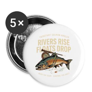 Flussforelle Angler-Design - Buttons groß 56 mm (5er Pack) - Weiß - Vorne