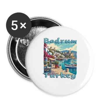 Bodrum Hafen Festung Urlaub Mittelmeer Europa - Buttons groß 56 mm (5er Pack) - Weiß - Vorne