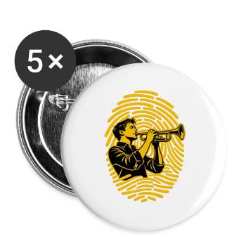 Trompete Fingerabdruck Trompeter Jazz Blasmusik - Buttons groß 56 mm (5er Pack) - Weiß - Vorne