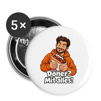 Döner mit alles - Buttons groß 56 mm (5er Pack) - Weiß - Vorne