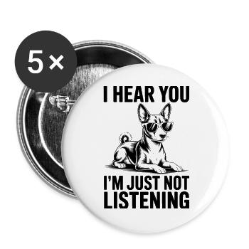 Basenji Spruch Hunde Lustiges Basenji Geschenk - Buttons groß 56 mm (5er Pack) - Weiß - Vorne