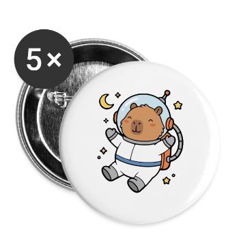 Niedliche Capybara-Astronautin schwebt im Weltraum - Buttons groß 56 mm (5er Pack) - Weiß - Vorne