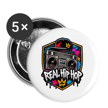 Real Hip Hop Boombox Krone Design - Buttons groß 56 mm (5er Pack) - Weiß - Vorne