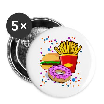 Bunte Fastfood Cartoon-Motiv - Buttons groß 56 mm (5er Pack) - Weiß - Vorne