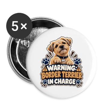 Warnung. Border Terrier im Kommando - Buttons groß 56 mm (5er Pack) - Weiß - Vorne