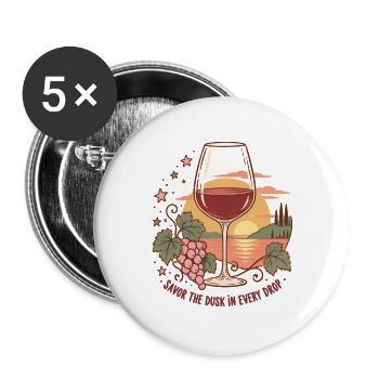 Weinliebhaber genießen die Dämmerung in jedem Tropfen - Buttons groß 56 mm (5er Pack) - Weiß - Vorne