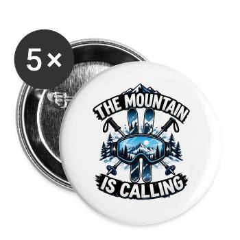 Skifahren The mountain is calling Apres-Ski - Buttons groß 56 mm (5er Pack) - Weiß - Vorne