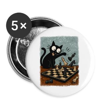  Katzen Schachspieler Schachspiel Schachbrett - Buttons groß 56 mm (5er Pack) - Weiß - Vorne