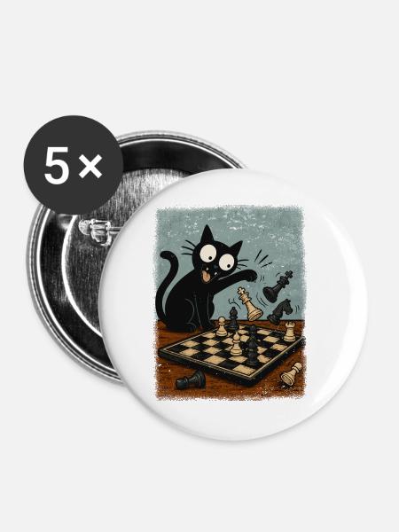 Katzen Schachspieler Schachspiel Schachbrett - Buttons groß 56 mm (5er Pack) - Weiß