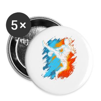 Muay Thai Kampfsport Kickboxer Mädchen Kickboxen  - Buttons groß 56 mm (5er Pack) - Weiß - Vorne