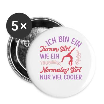 Turnen Mädchen Gymnastik Turnanzug Turnerin - Buttons groß 56 mm (5er Pack) - Weiß - Vorne