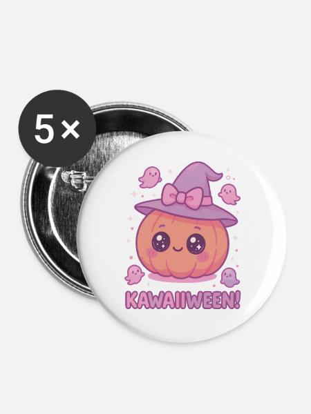 Kawaiiween Kürbishexe - Buttons groß 56 mm (5er Pack) - Weiß