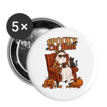 Gruselige Katzenmama Geister-Süße Halloween-Kunst - Buttons groß 56 mm (5er Pack) - Weiß - Vorne