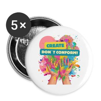 Kreativität statt Konformität - Buttons groß 56 mm (5er Pack) - Weiß - Vorne