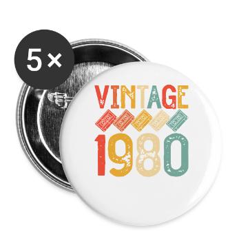 Vintage-Rainbow Retro 80er Kassettenkassette aus den 1980ern - Buttons groß 56 mm (5er Pack) - Weiß - Vorne