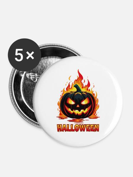 Inferno Kürbis Kürbis-Laterne - Buttons groß 56 mm (5er Pack) - Weiß