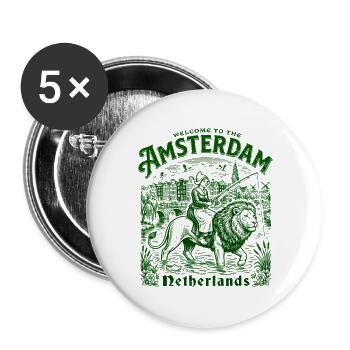 Welcome To Amsterdam Netherlands European - Buttons groß 56 mm (5er Pack) - Weiß - Vorne