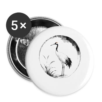 Mondkranich-Spiegelung - Buttons groß 56 mm (5er Pack) - Weiß - Vorne