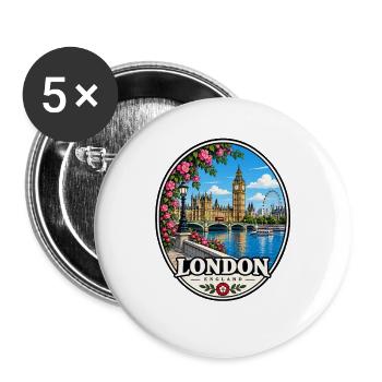 London Sehenswürdigkeiten Themse Großbritannien - Buttons groß 56 mm (5er Pack) - Weiß - Vorne