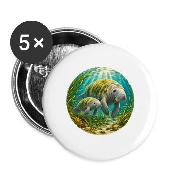 Manatee Mother and Calf Underwater  - Buttons groß 56 mm (5er Pack) - Weiß - Vorne