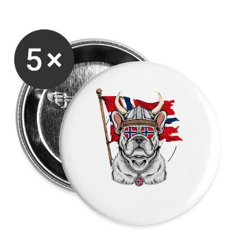  Wikinger Bulldogge Norwegen Flagge Skandinavien - Buttons groß 56 mm (5er Pack) - Weiß - Vorne