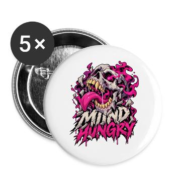 Mind Hunger Schädel in Pink Flammen - Buttons groß 56 mm (5er Pack) - Weiß - Vorne