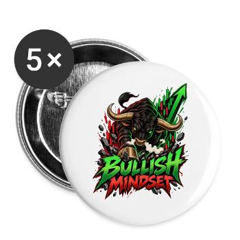 Bullish Mindset Börsenaufstieg - Buttons groß 56 mm (5er Pack) - Weiß - Vorne