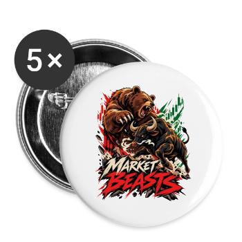 Market Beasts: Bärensturm vs Stier - Buttons groß 56 mm (5er Pack) - Weiß - Vorne