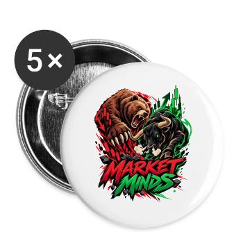 Markt Minds: Bullen vs Bären - Buttons groß 56 mm (5er Pack) - Weiß - Vorne