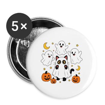 Die Geistes-Miau-Unheimliche Lakenkatzen - Buttons groß 56 mm (5er Pack) - Weiß - Vorne