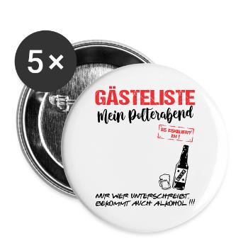 Gästeliste Polterabend Gästebuch Hochzeit Married - Buttons groß 56 mm (5er Pack) - Weiß - Vorne