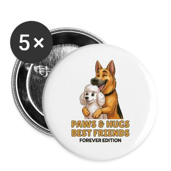 Paws & Hugs Best Friends Hunde Schäferhund Pudel   - Buttons groß 56 mm (5er Pack) - Weiß - Vorne