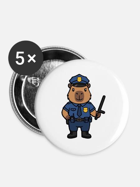 Süßer Capybara-Polizist Ästhetischer Niedlicher Nagetier - Buttons groß 56 mm (5er Pack) - Weiß